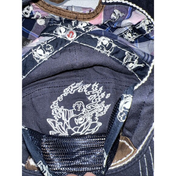 True Religion Pink Blue Madras Cotton Metal Accent Distressed Hat OSFA RARE NWOT - Picture 8 of 10